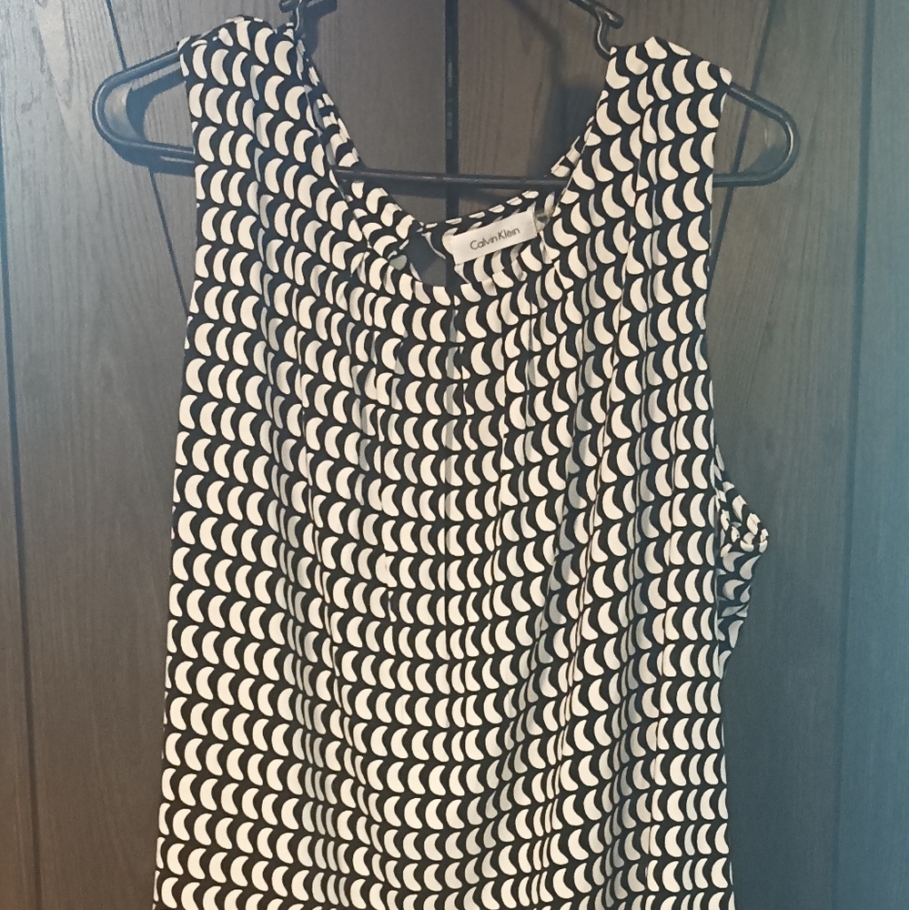 Vintage Calvin Klein Sleeveless Tunic Top blouse black and white  petite 2X